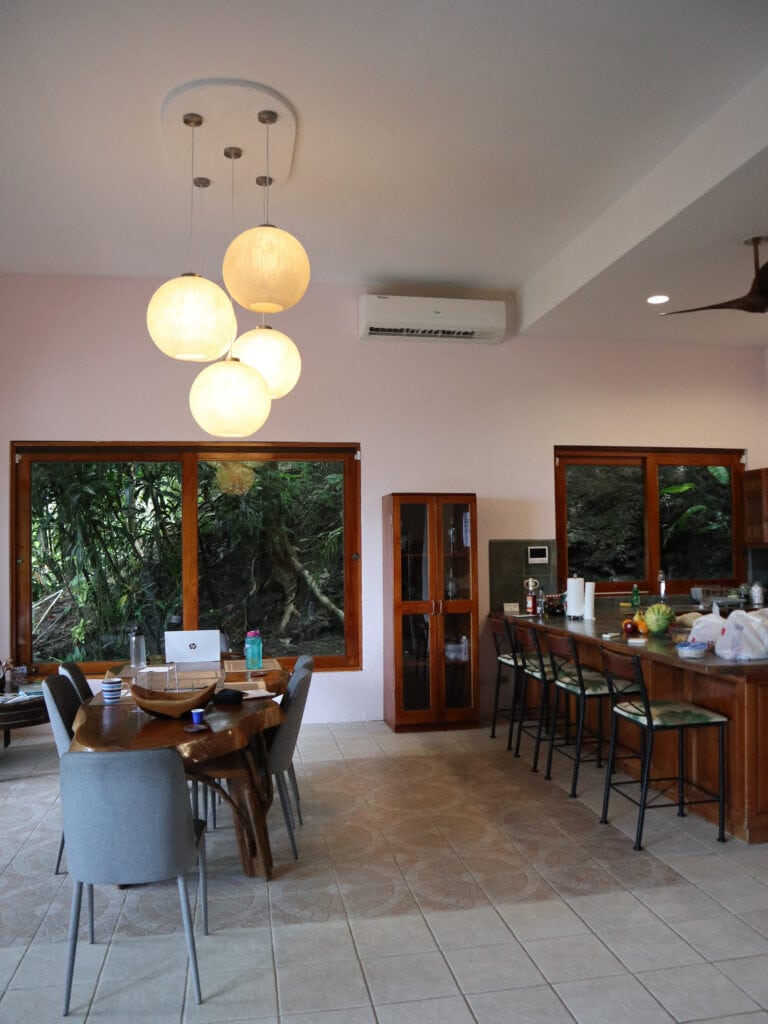 a spacious kitchen and dining area