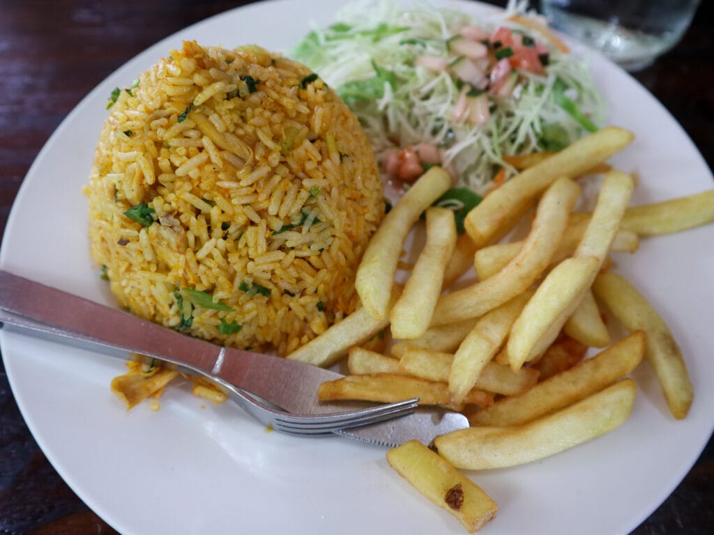 arroz con pollo at a soda in costa rica