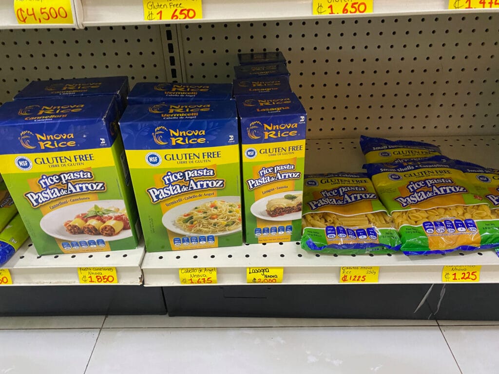 gluten free pasta sold at a supermarket in costa rica