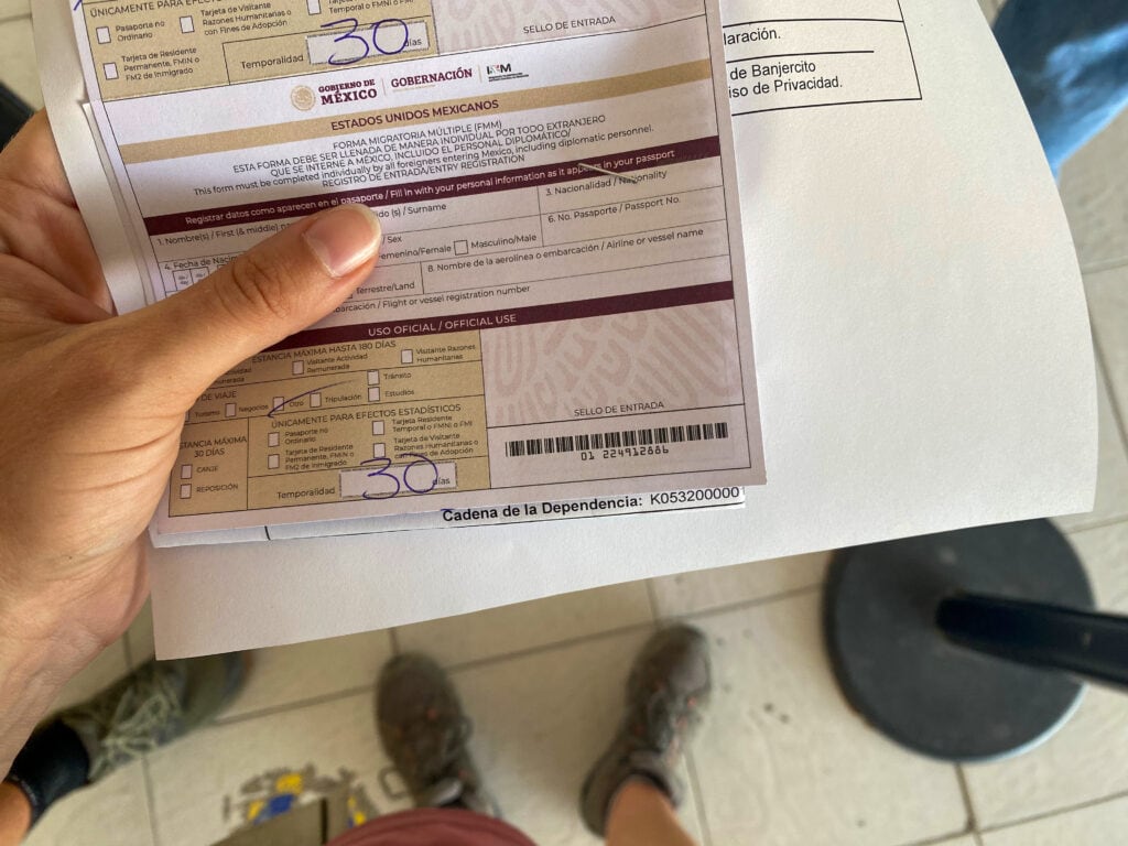 A Mexican immigration form.