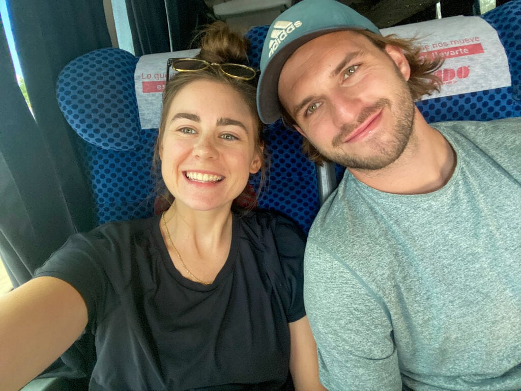 A selfie of Sarah and Dan, on the ADO bus in Mexico.