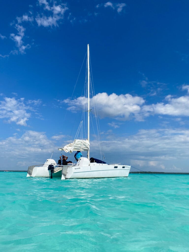 A sail boat in Bacalar Lagoon, Mexico.