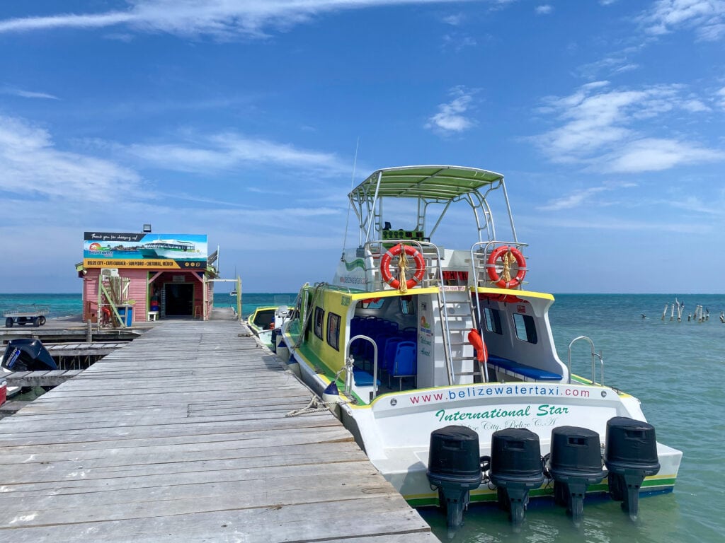 A small water taxi boat on Caye Caulker in Belize.
