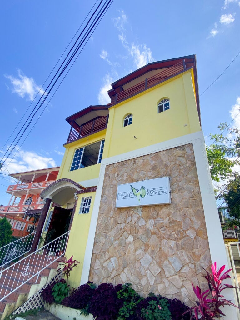 The outside of Yellow Belly Backpackers hostel in San Ignacio, Belize.