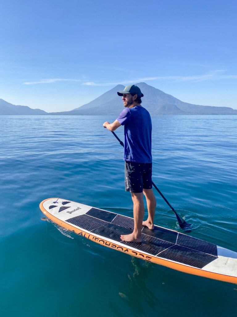 Dan paddle boarding Lake Atitlan.