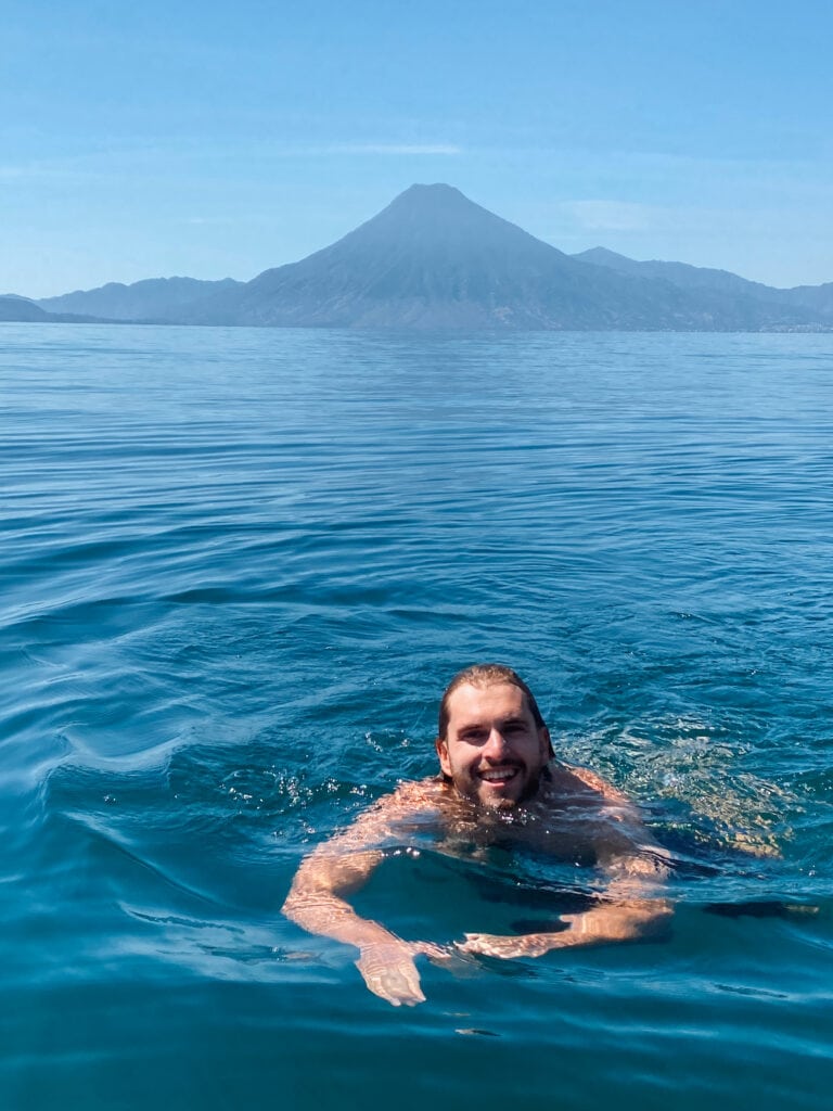 Dan swimming in Lake Atitlan.