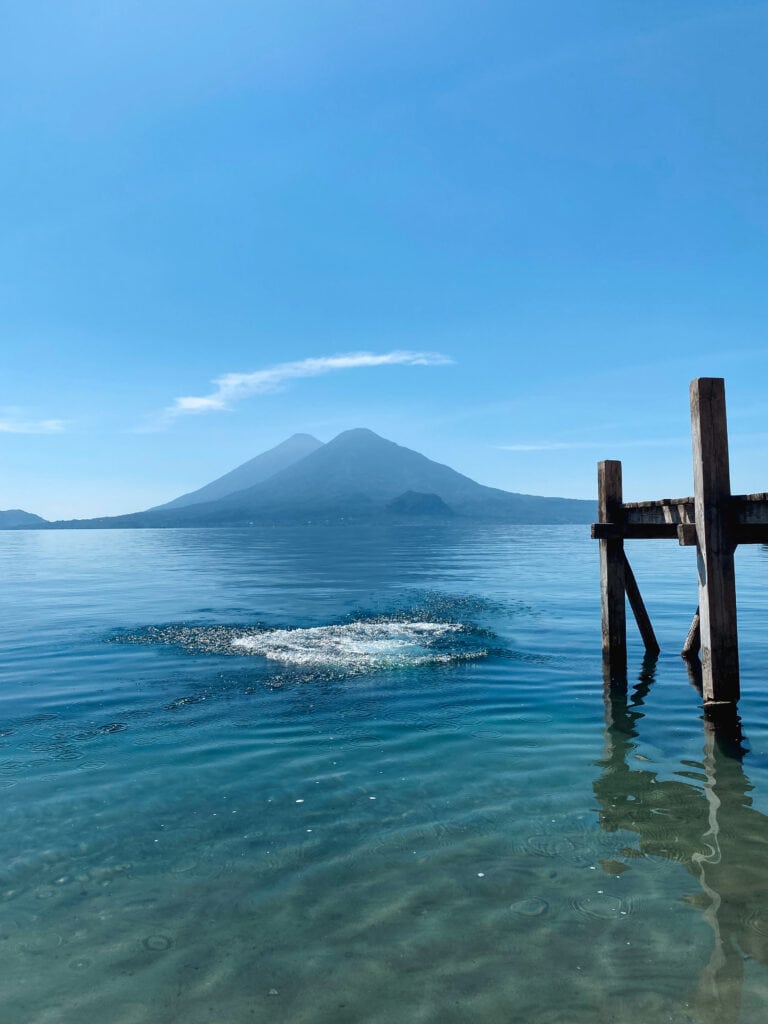 The dock at Salpores Beach in Lake Atitlan Guatemala.