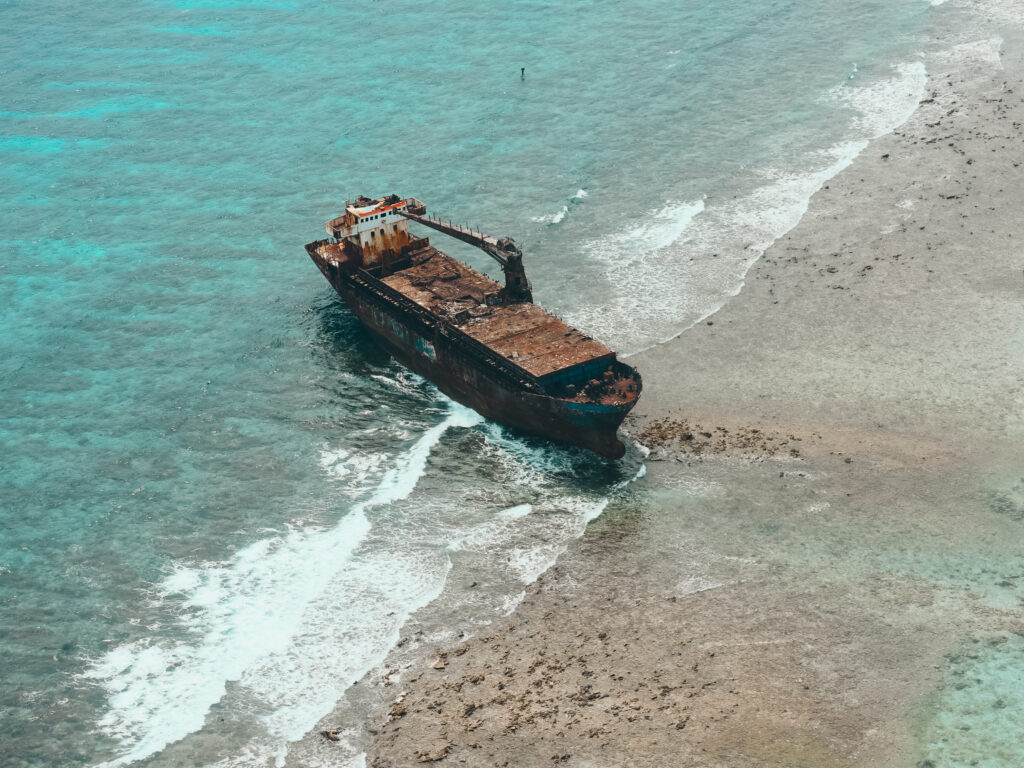 Ship wreck in Belize, viewed from Blue Hole tour.
