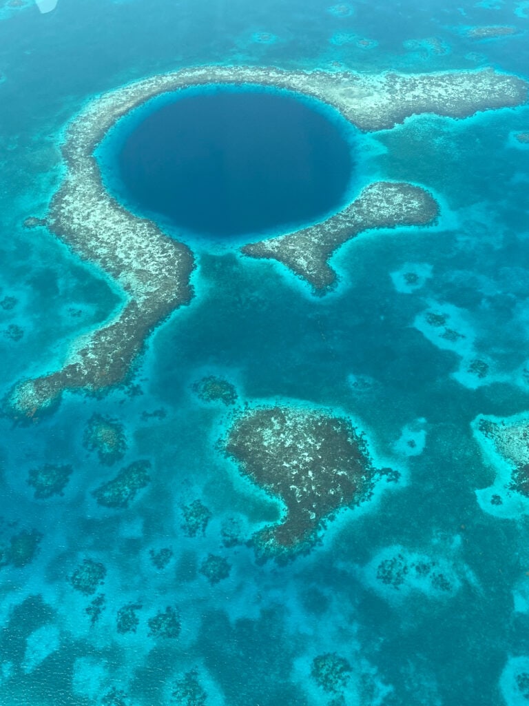 Fly over the Blue Hole Belize - view of the Blue Hole.