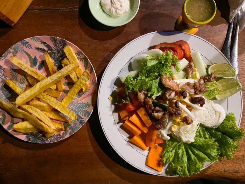 Sumatra gluten free chicken salad and french fries