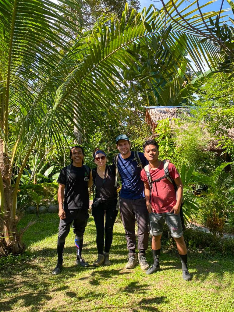 Sarah and Dan with their Bukit Lawang orangutan trekking guides Tyson and Bagas