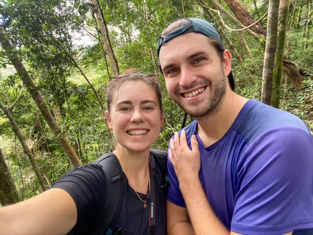 Selfie of Sarah and Dan in Sumatra jungle