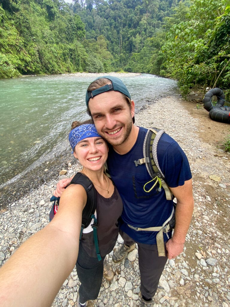 Selfie of Sarah and Dan by river.