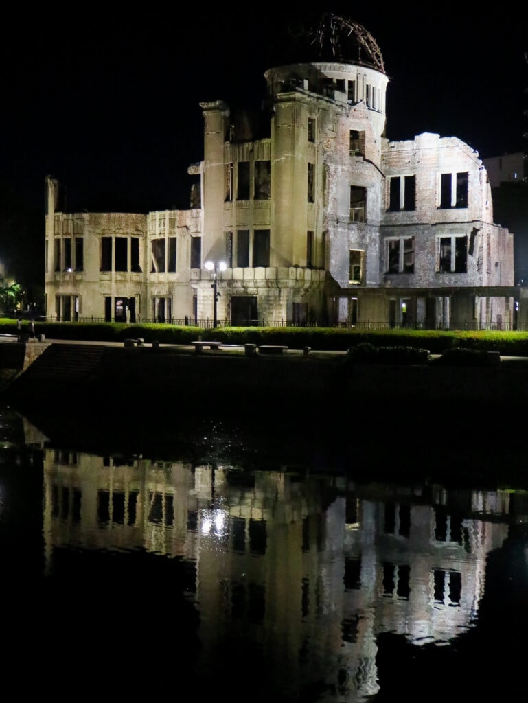 Hiroshima A-bomb dome at night.