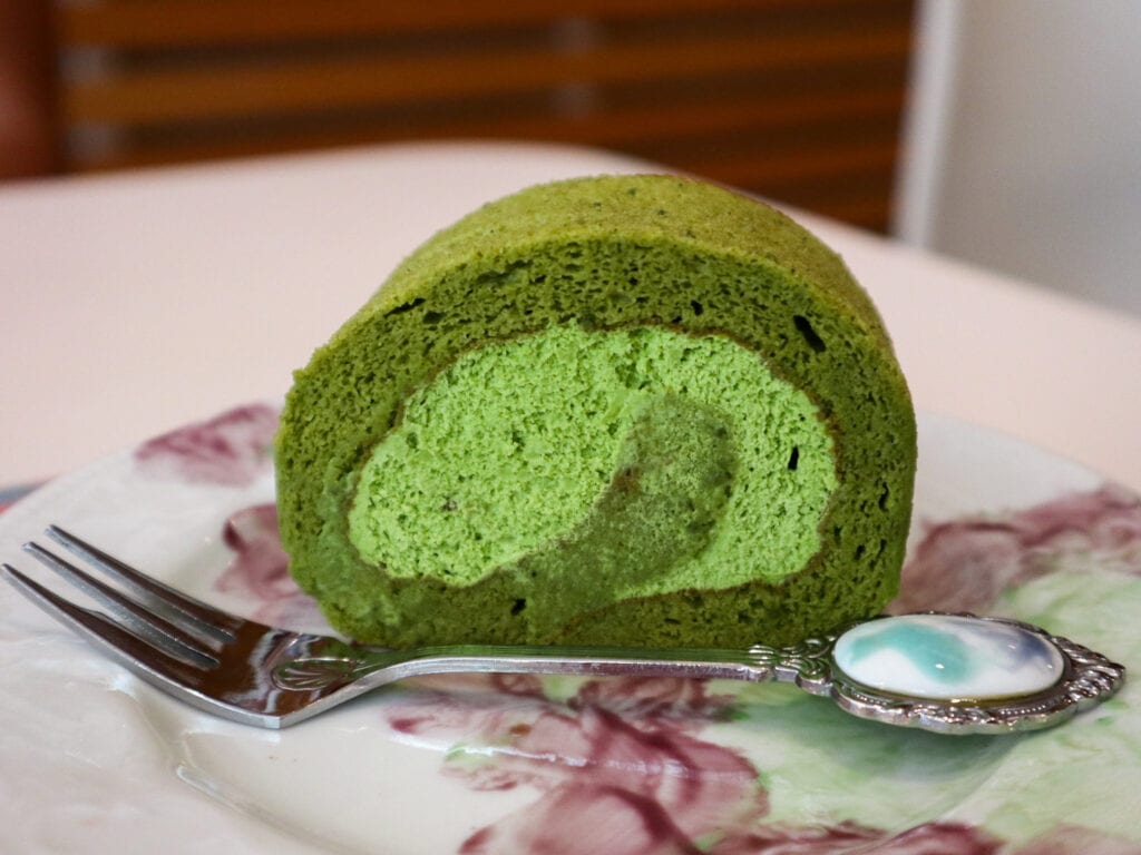 Cafe Komaya matcha roll cake in Tokyo.