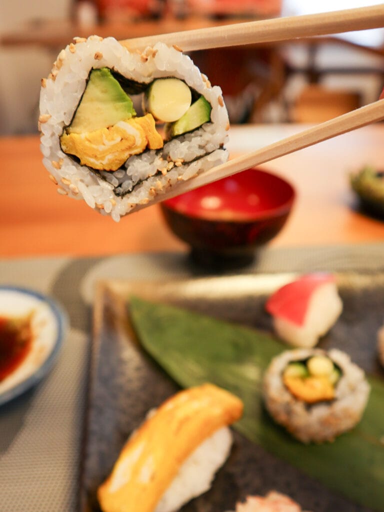 California roll - sushi making class in Tokyo.