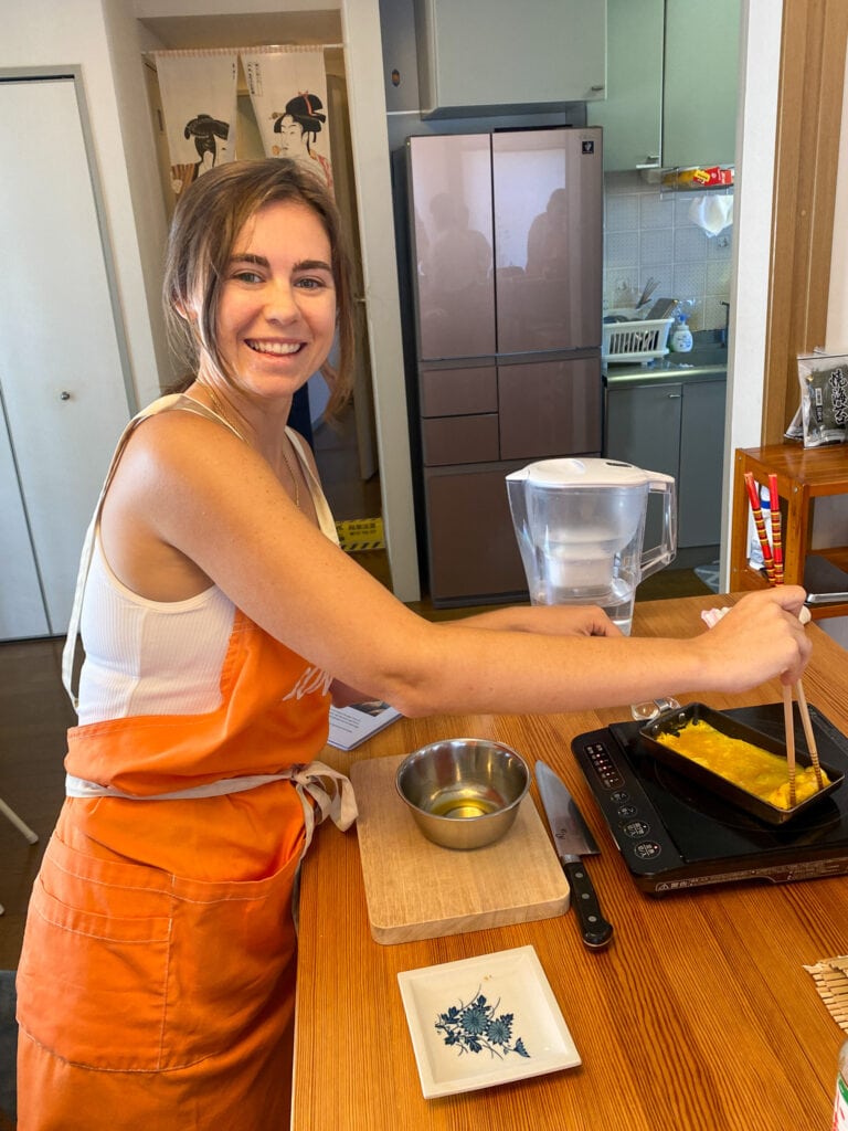 Sarah making tamagoyaki.