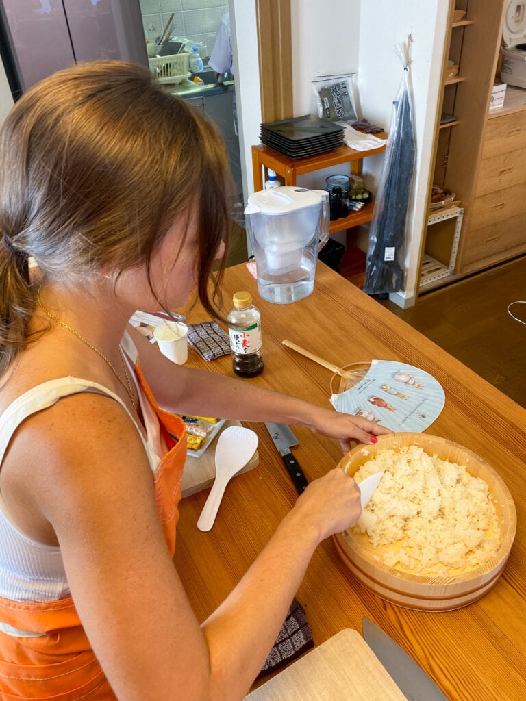 Sarah making sushi rice.