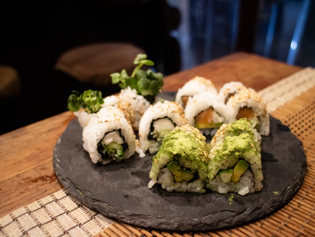 Gluten free sushi at Sushi Roll Double Quotation izakaya in Osaka.