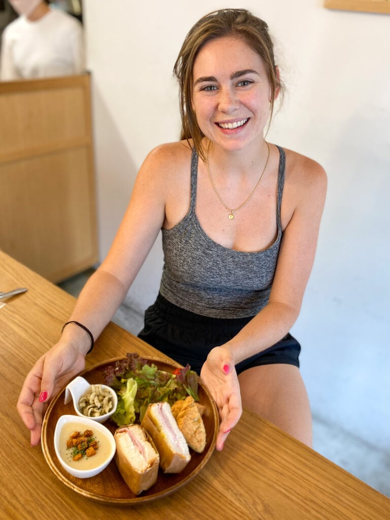 Sarah with gluten free lunch in Osaka Japan