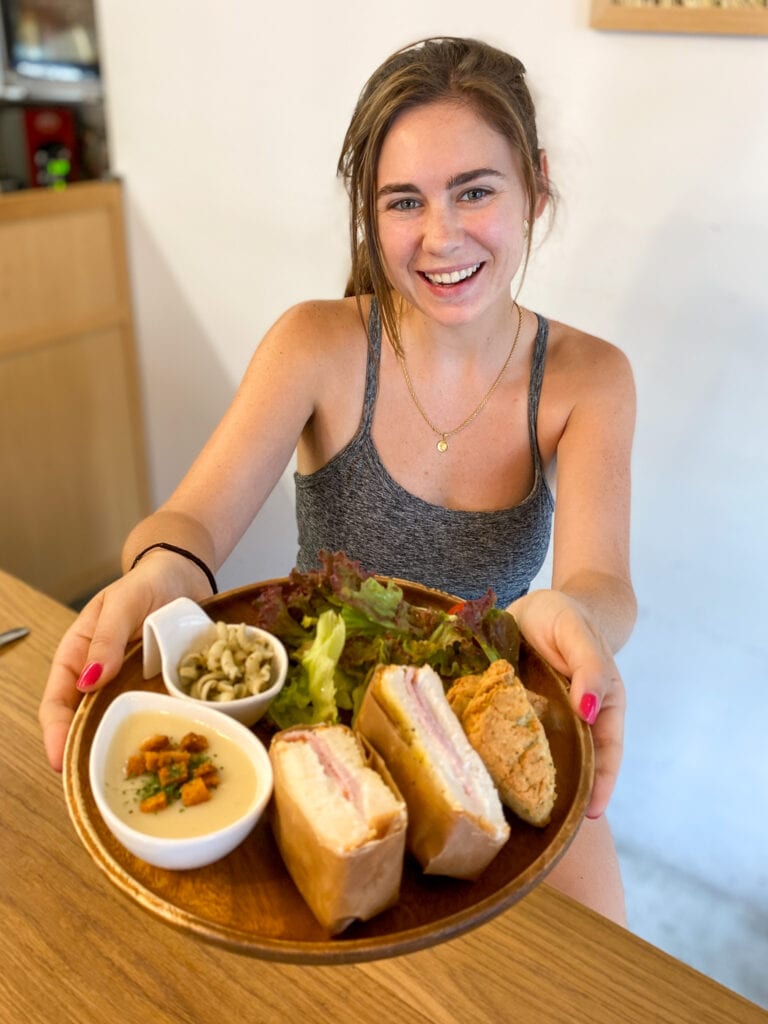Sarah with gluten free sandwiches