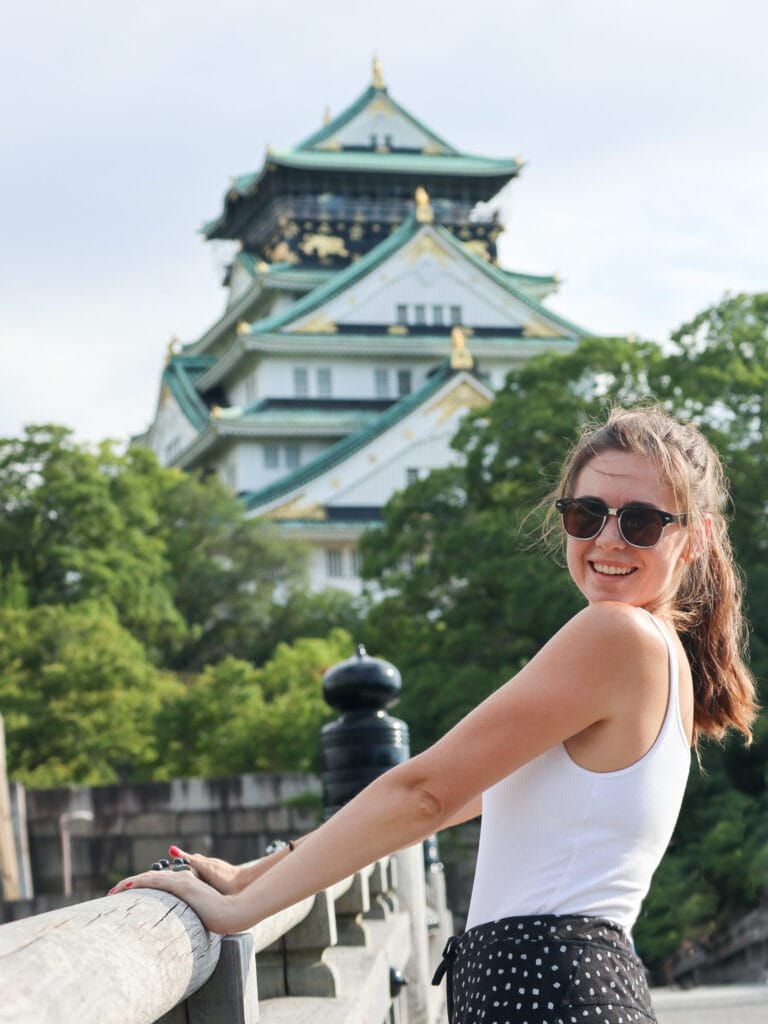 Sarah in front of Osaka Castle