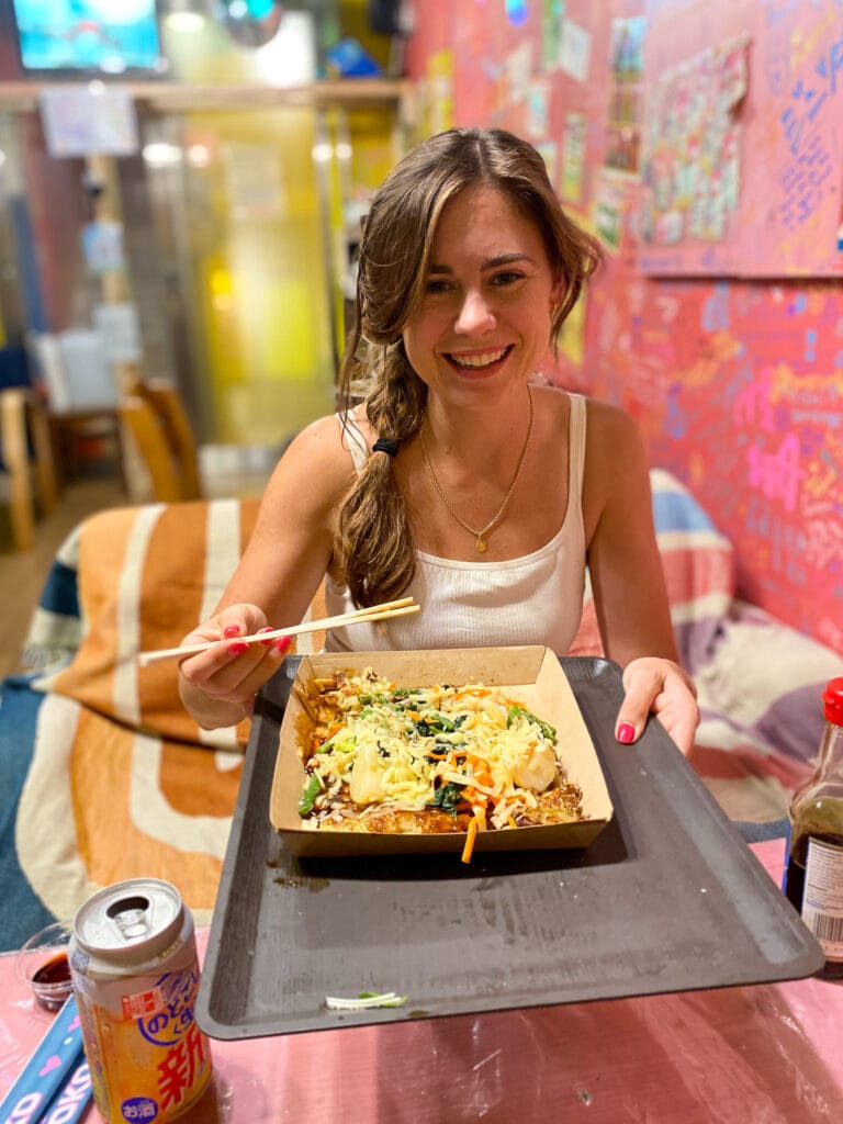 Sarah with her gluten free okonomiyaki