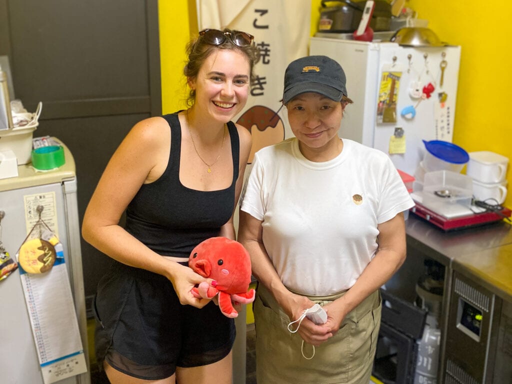 Sarah and Yamado, the owner of Komeko Takoyaki in Osaka Japan.