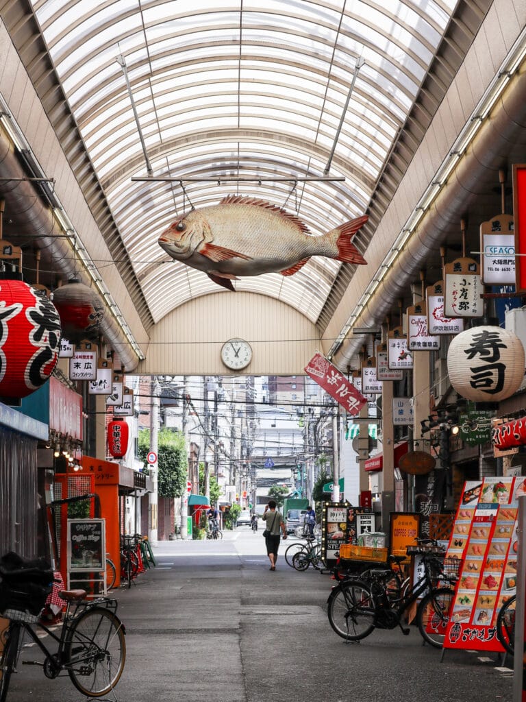 Kuromon Ichiba Market in Osaka Japan.