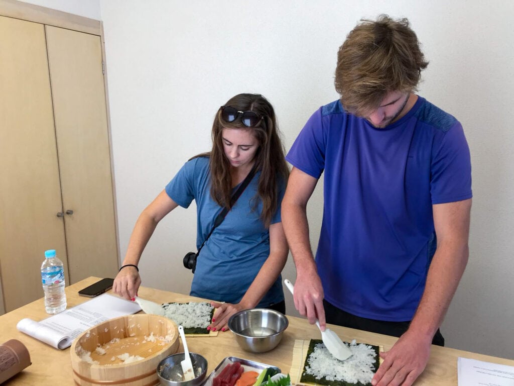 Sarah and Dan making gluten free sushi.