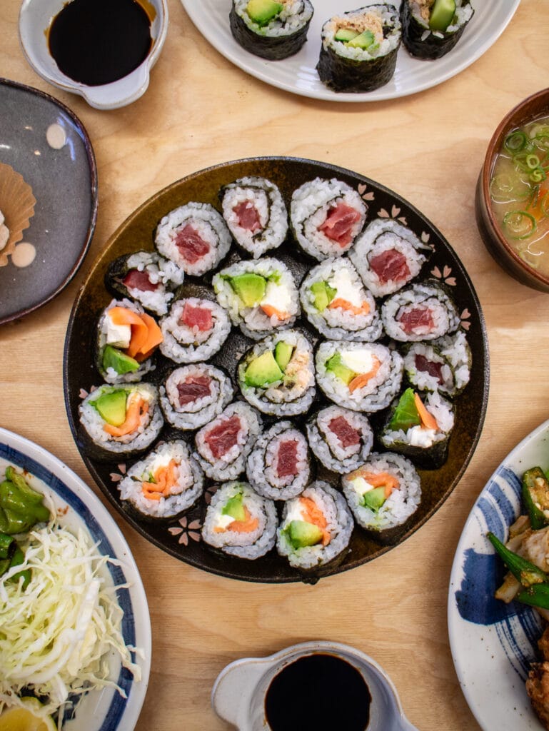 sushi at a gluten free cooking class in osaka