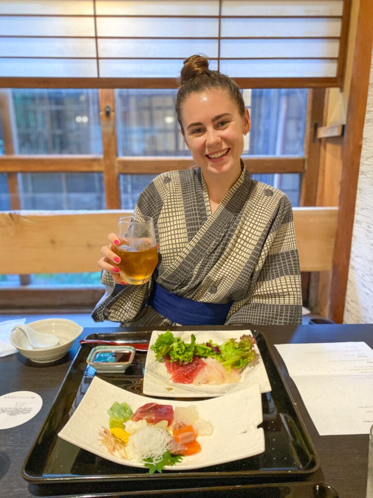 Sarah at ryokan meal