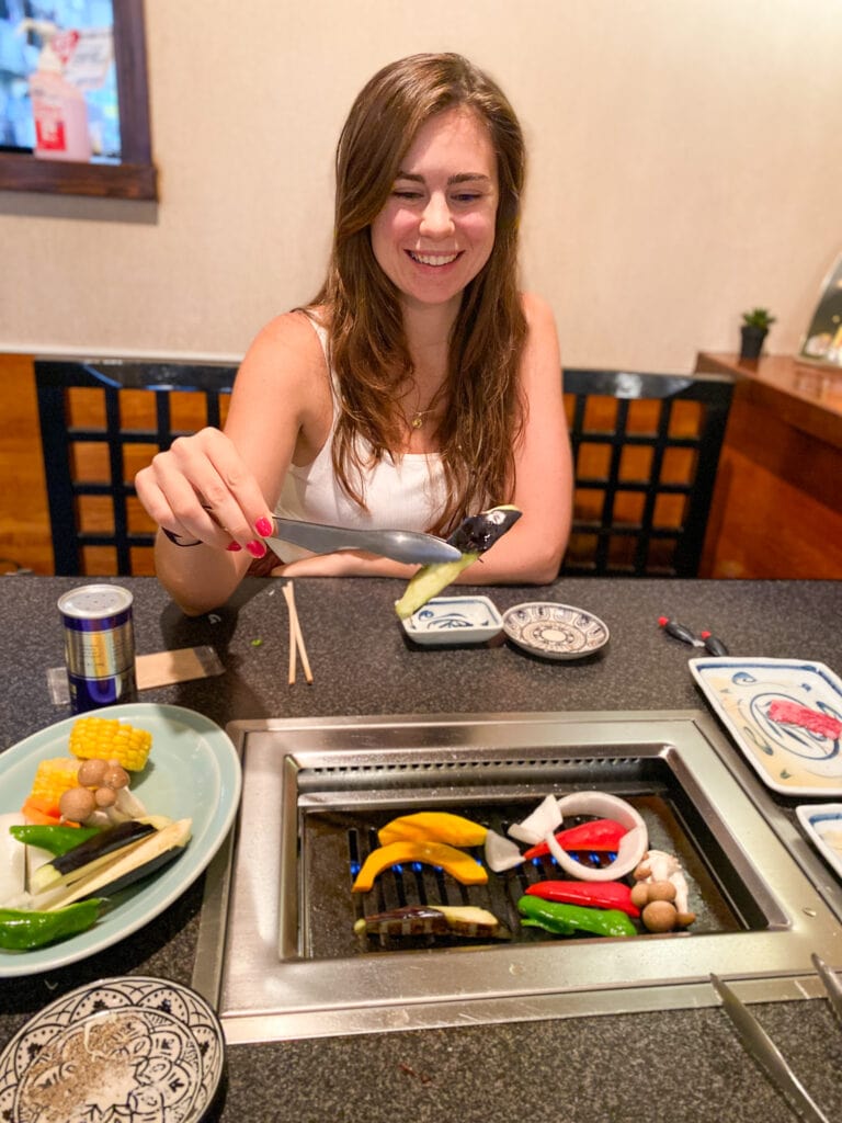 Sarah at yakiniku restaurant in Hakone