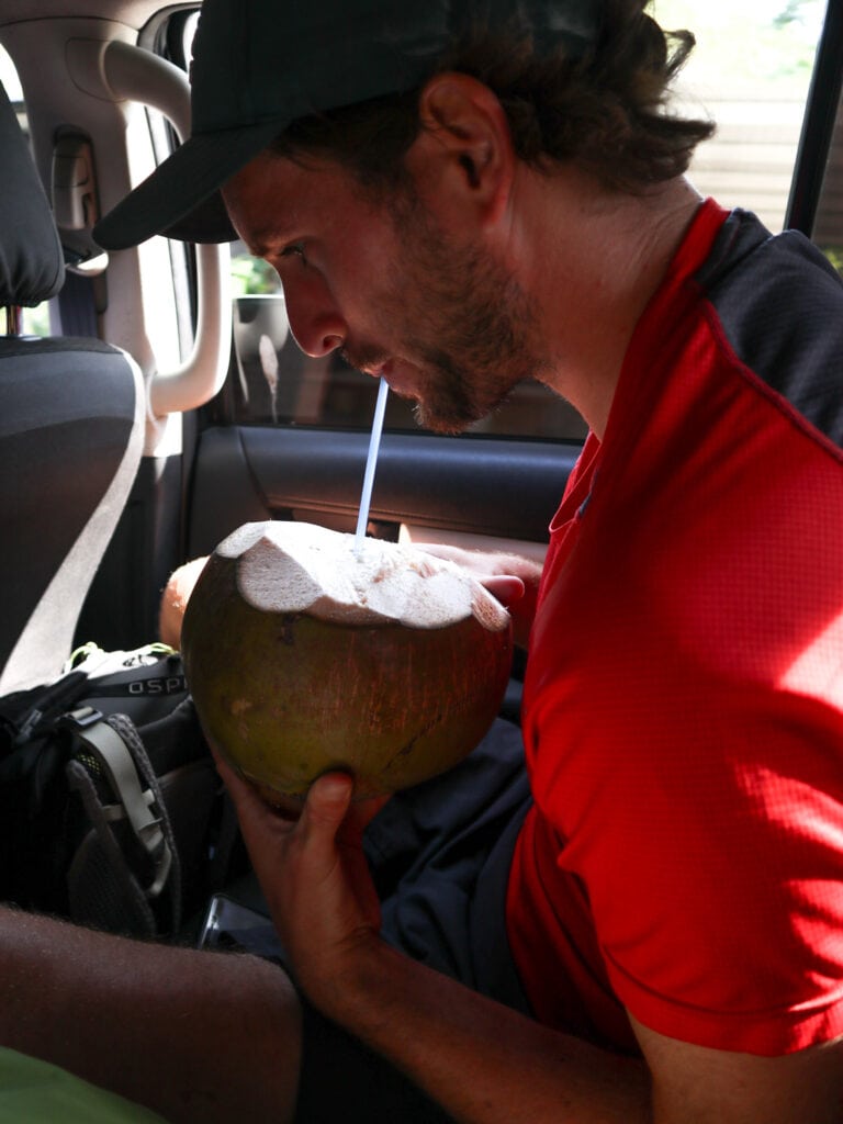 Dan drinking coconut in el salvador