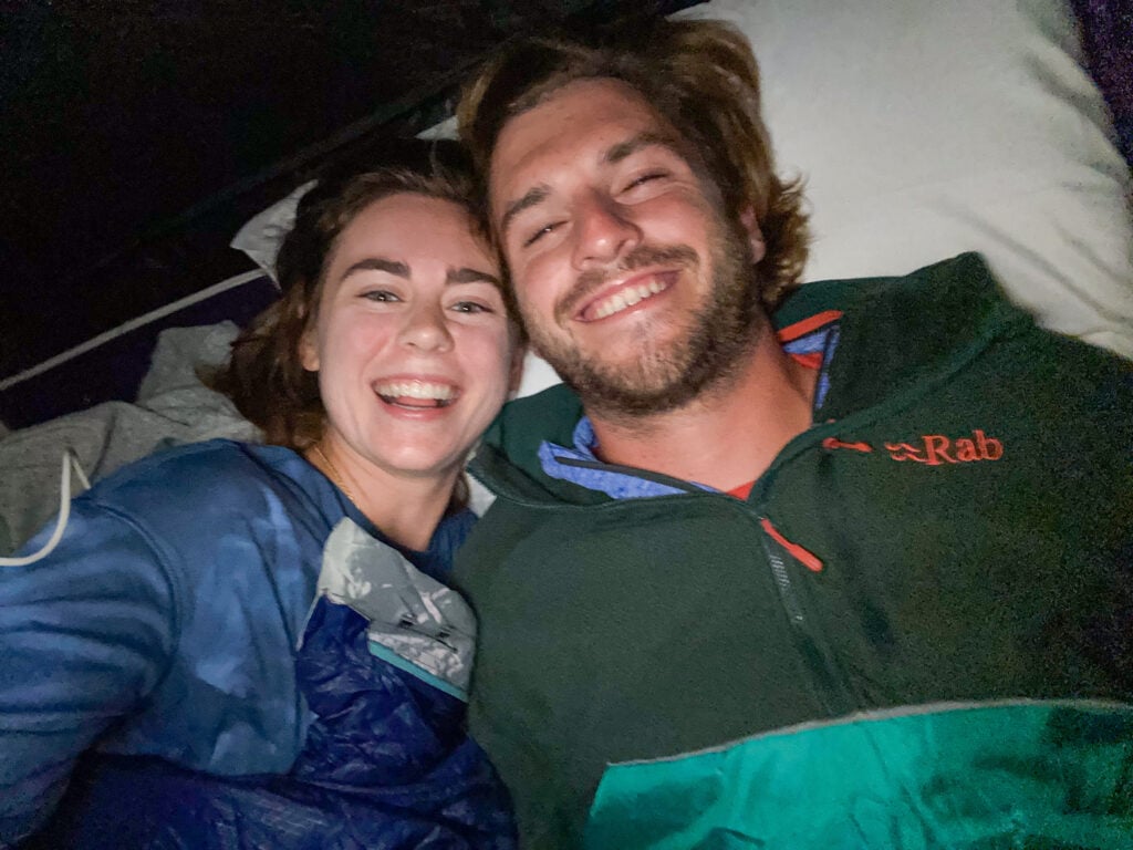 sarah and dan inside tent