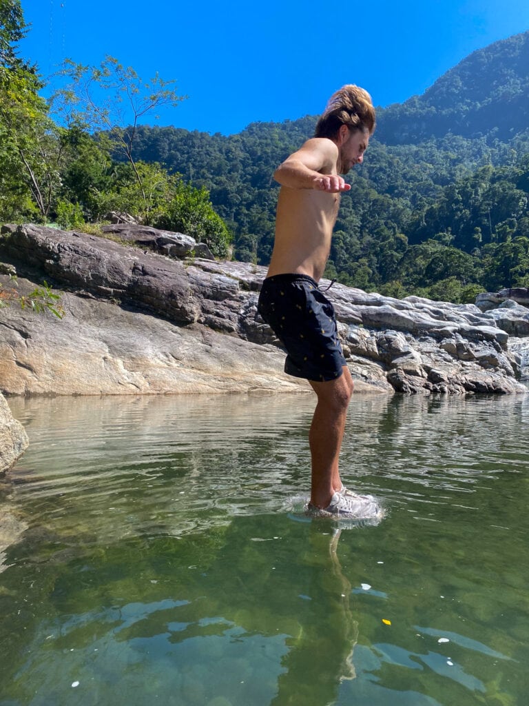 Dan jumping into river honduras