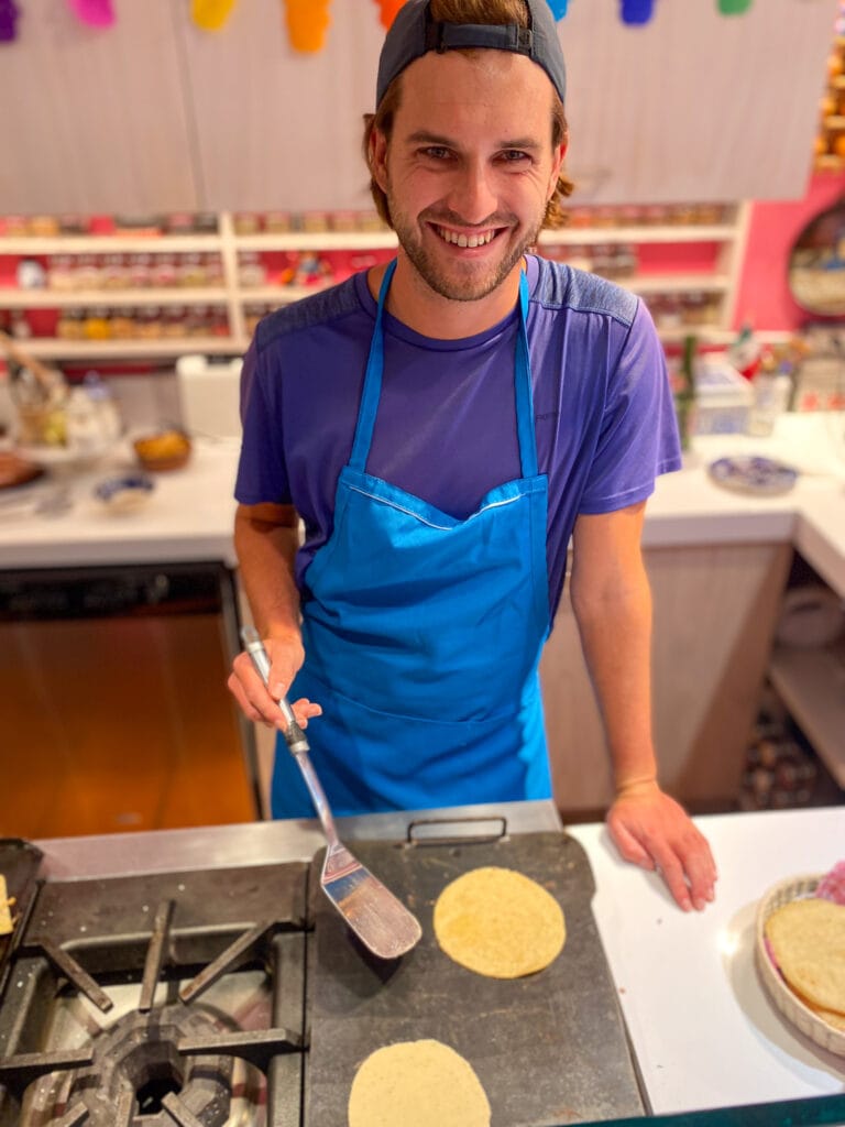 Dan making tortillas