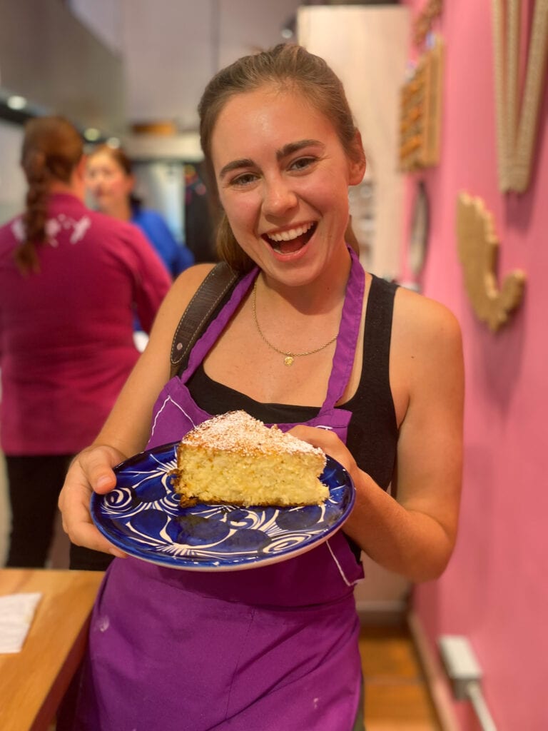 Sarah with corn cake