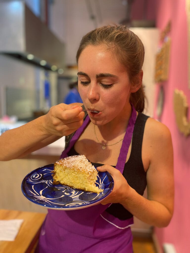 Sarah eating gluten free corn cake