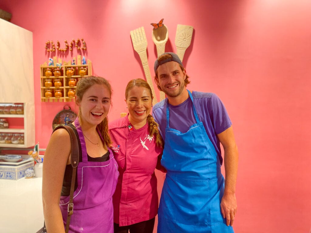 Sarah with Dan and Lorena, the Aura Cocina cooking class teacher