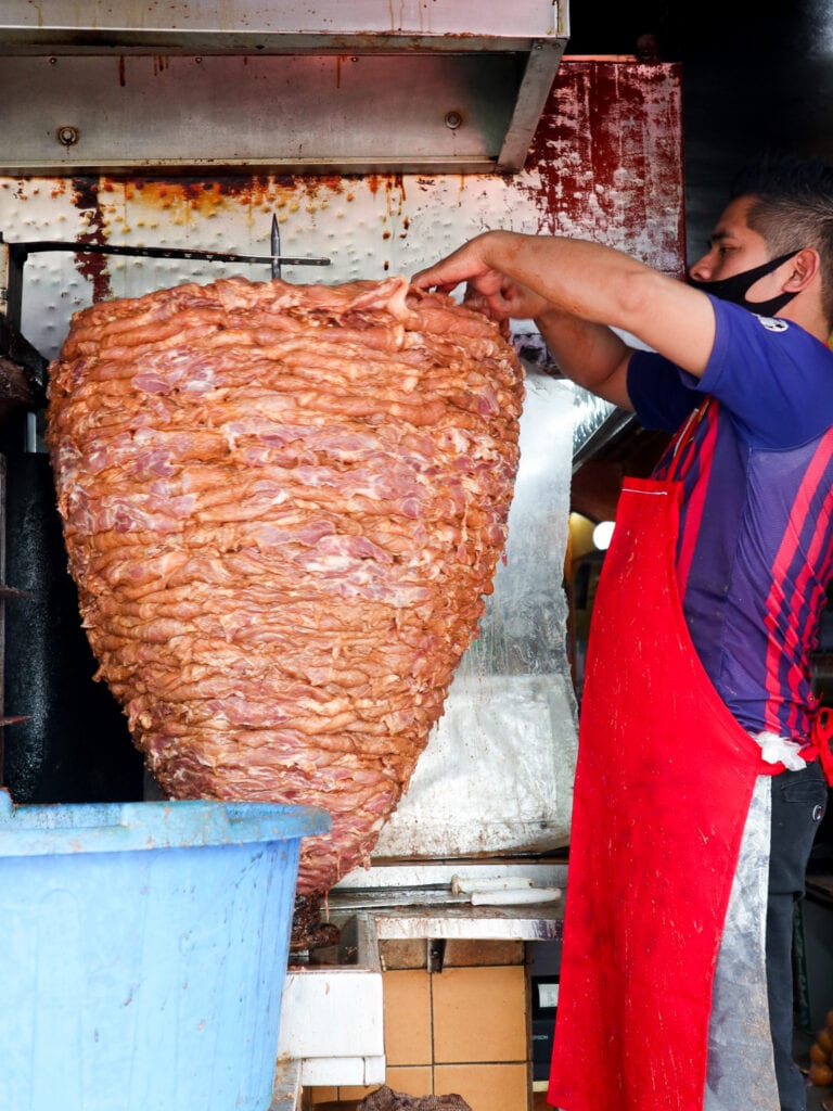 Tacos al pastor pork spit in mexico city
