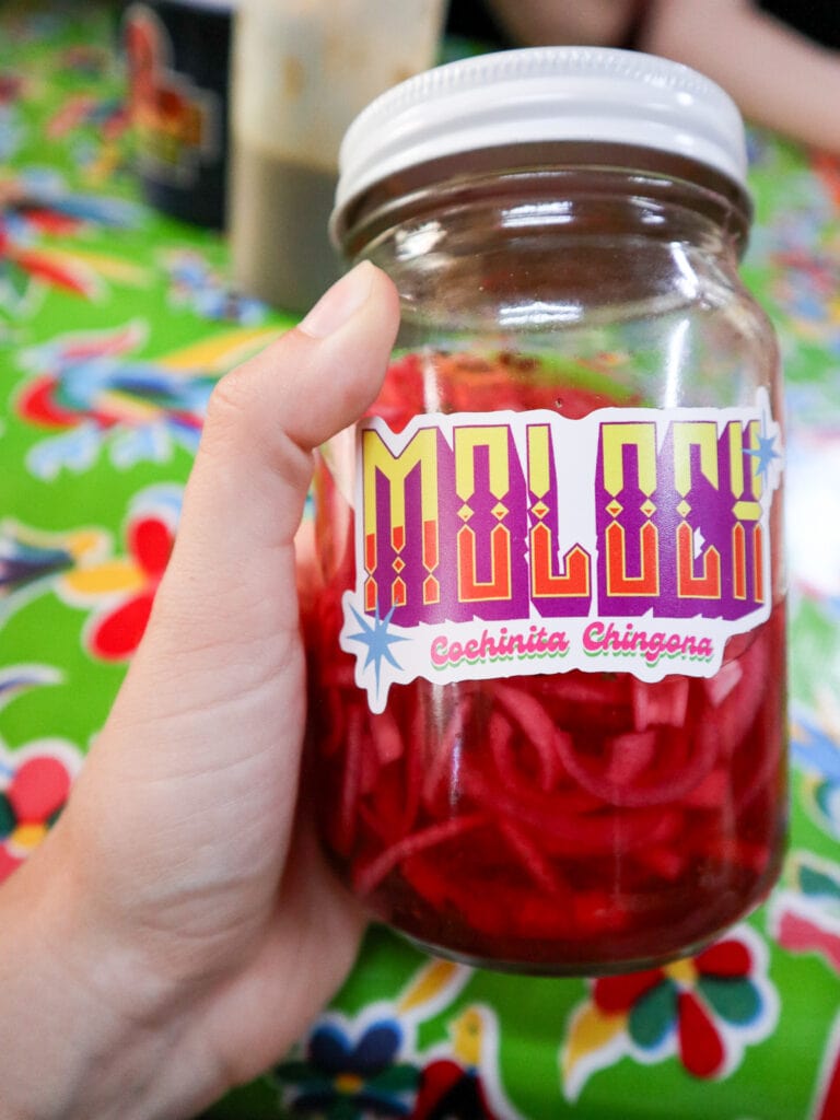 Pickled onions at taqueria in mexico city.