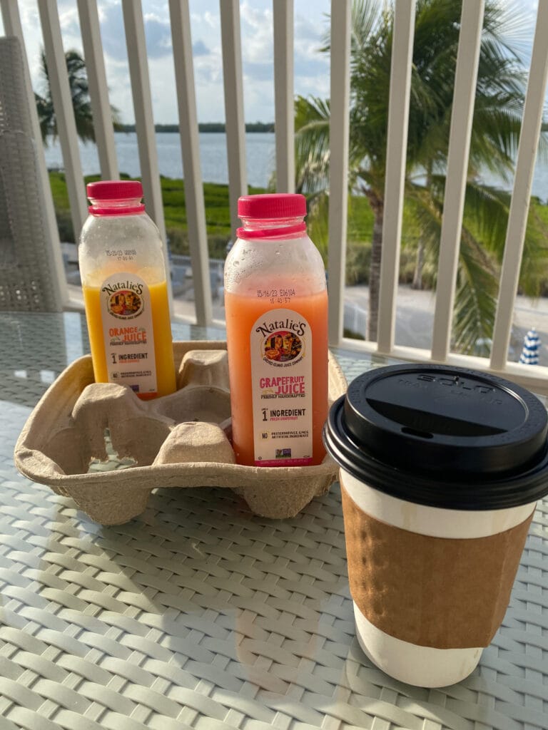 orange juice and grapefruit juice and coffee