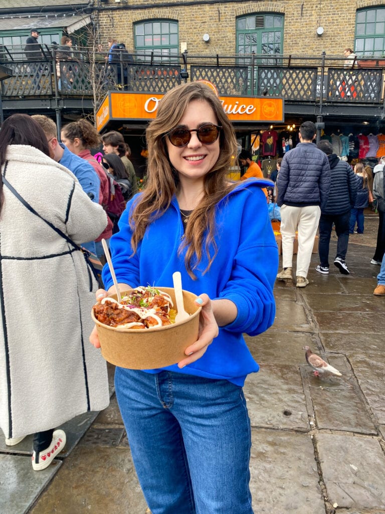Sarah with gluten free street food at camden market