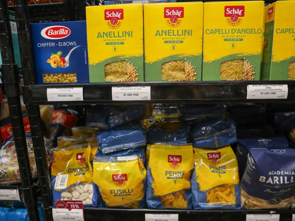 Schar pastas on shelves in store in ho chi minh