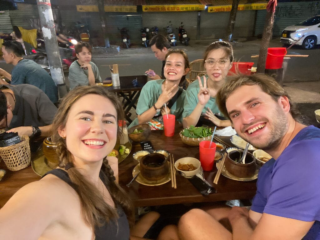 Sarah, Dan, Tanya and Lisa during street food man gluten free street food tour of Vietnam