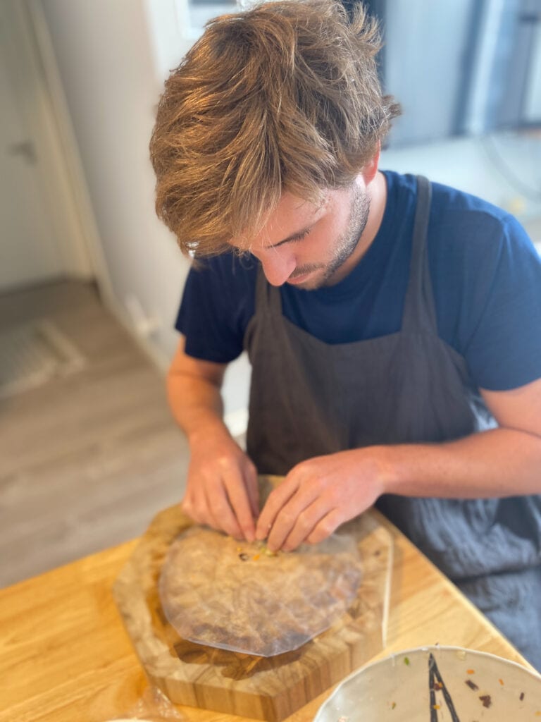 Dan making spring rolls