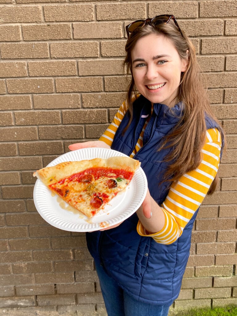 Sarah with gluten free pizza