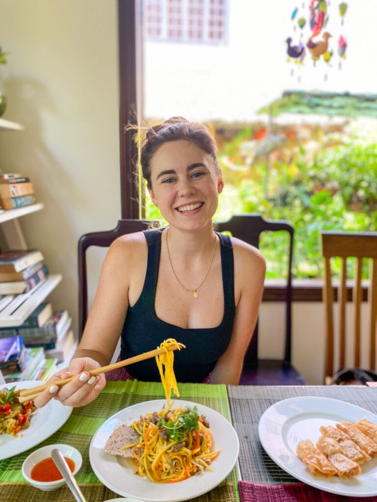 Sarah at gluten free cooking class in Hoi An