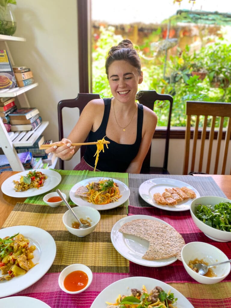 Sarah eating gluten free Vietnamese food in Hoi An